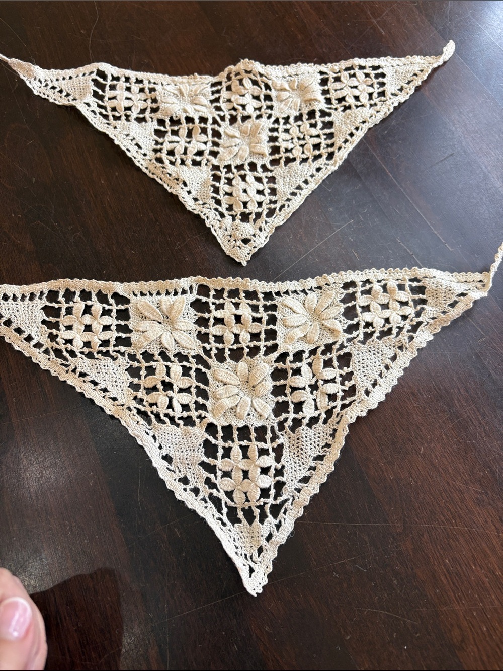 Handmade Crochet Triangle Doilies - Cream Lace Accents